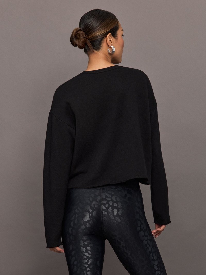 Crew Neck Sweatshirt in French Terry, Black