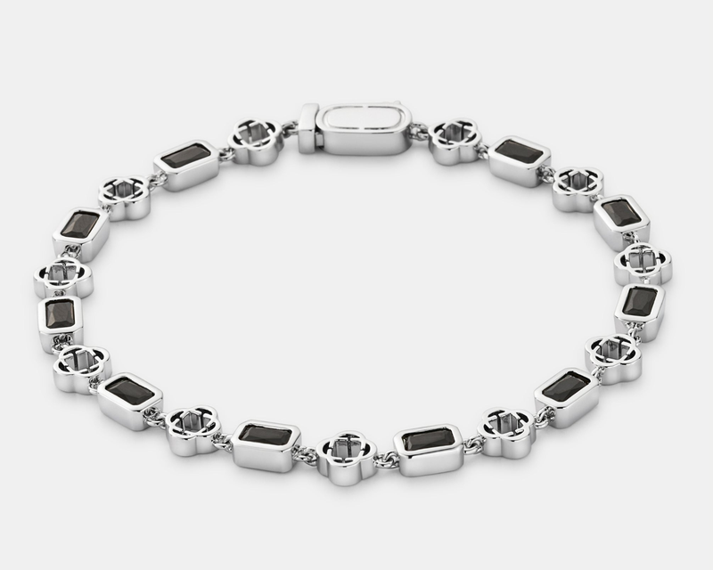 Silver Onyx Gemstone Clover Bracelet
