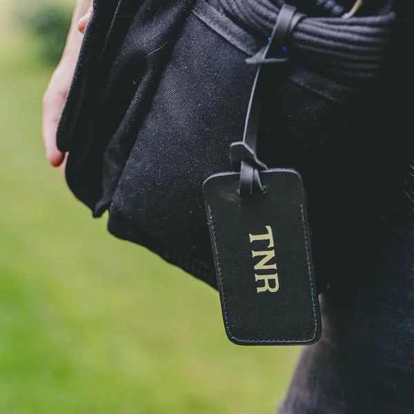 Monogrammed Sewn Leather Luggage Tag