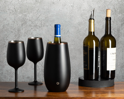 Stainless Steel Wine Chiller and Wine Glass Gift Set