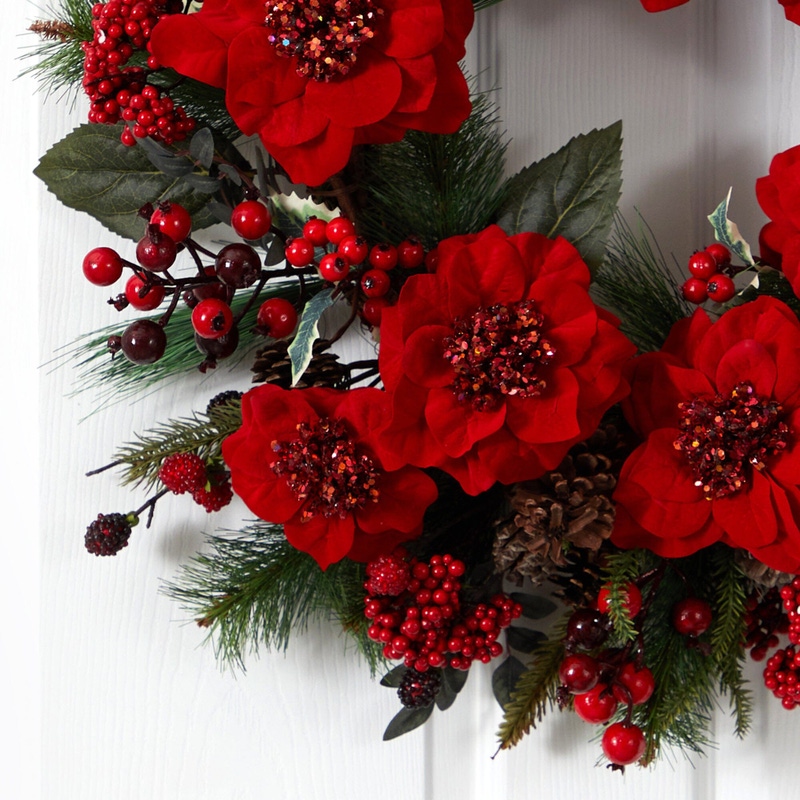 24" Poinsettia Wreath
