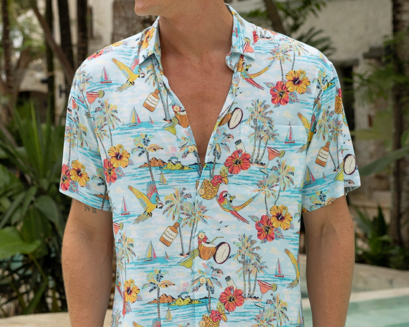 Wastin' Away Again Margaritaville Blue Short Sleeve Shirt