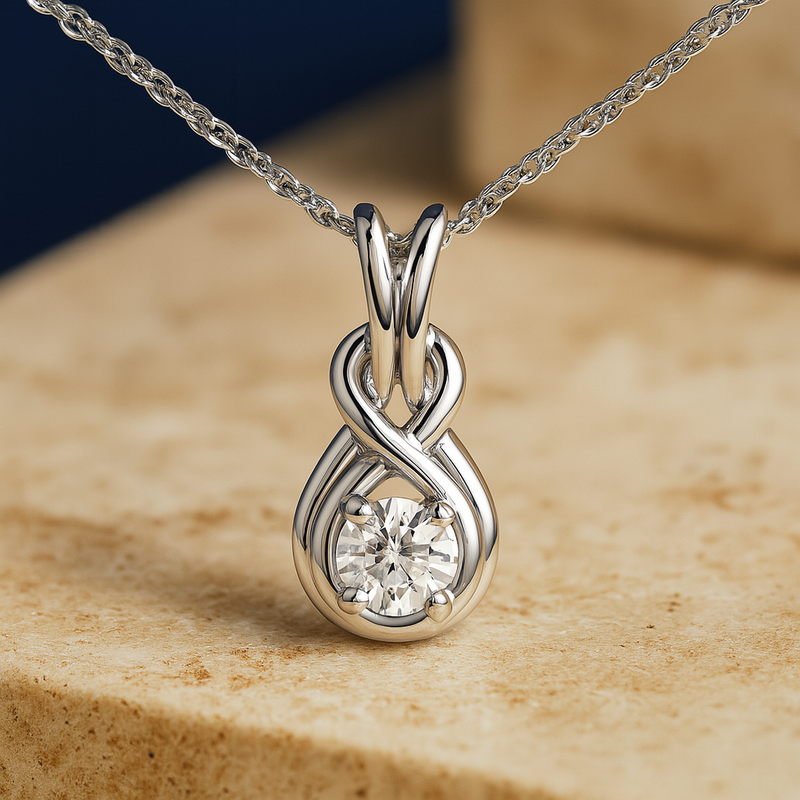 Sterling Silver Lab Grown Diamond Love Knot Solitaire Pendant Necklace