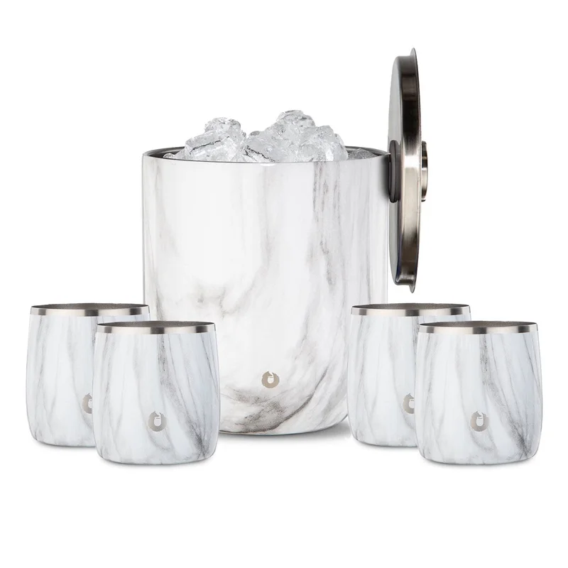 Ice Bucket and Rocks Glasses Barware Set