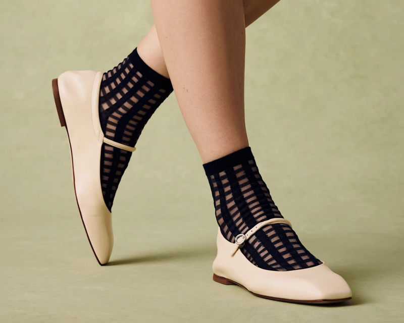 Women's Sheer Gingham Quarter Socks | Sage / M