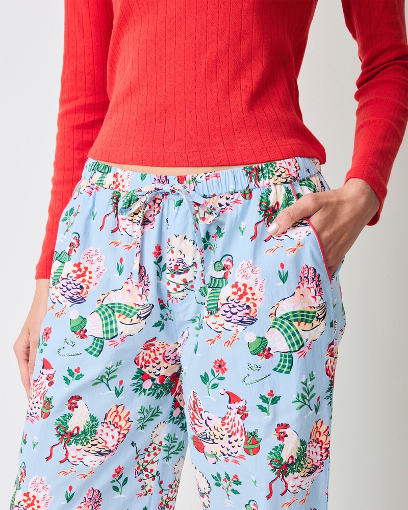 PJ Pants in Holiday Hens, Pale Blue