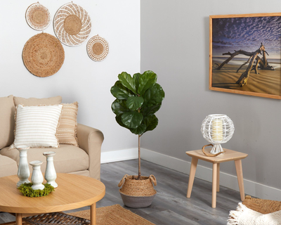4' Artificial Fiddle Leaf Tree in Boho Chic Handmade Cotton & Jute Woven Planter Basket