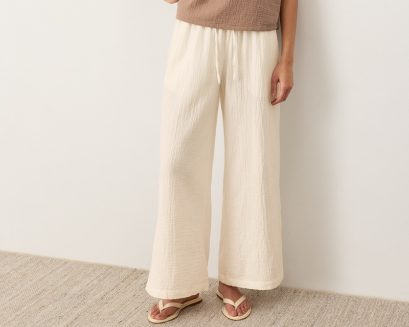 Women's Organic Coastal Double Gauze Split Hem Pant, Cream