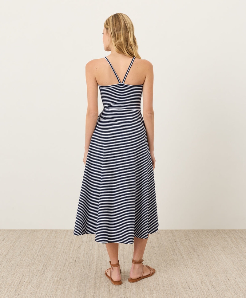 Women's Organic Fit & Flare Midi Dress, Hudson Stripe