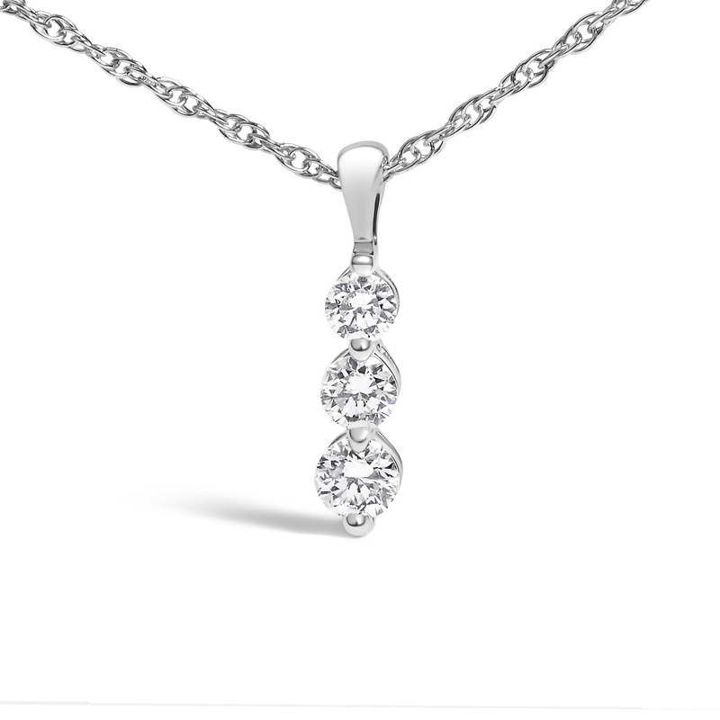 Sterling Silver Lab Grown Diamond Three Stone Diamond Pendant Necklace