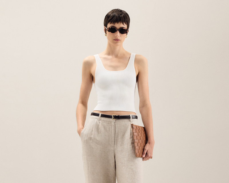 Cropped Square Neck Ribbed Knit Tank
