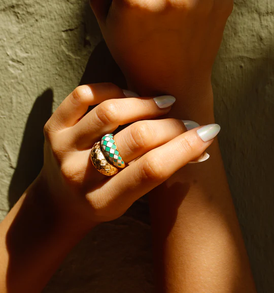 Checker Rings, Green Set of 2