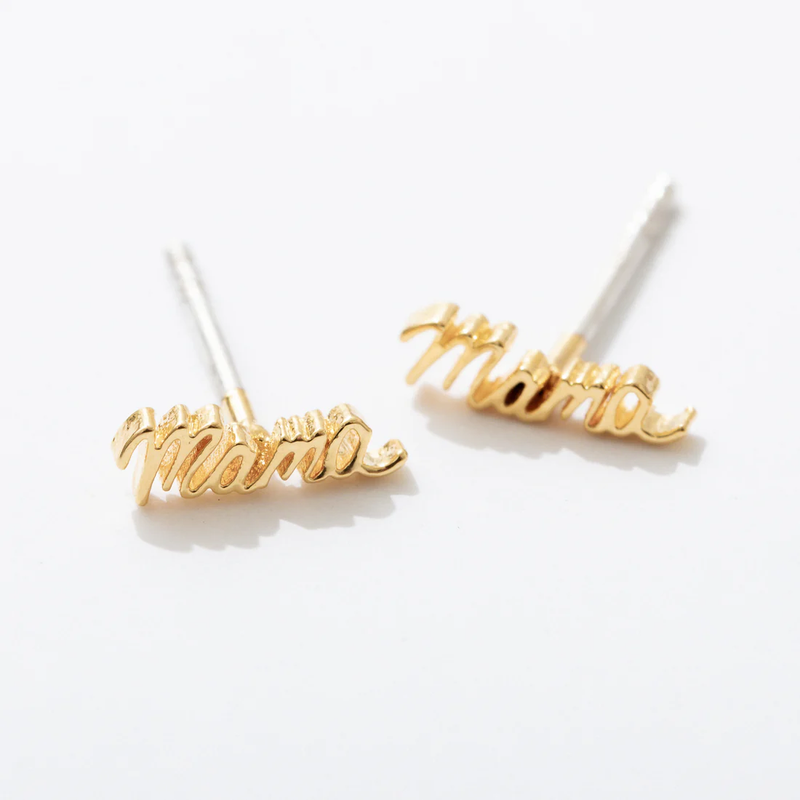 14K Gold Plate Script Stud Pair