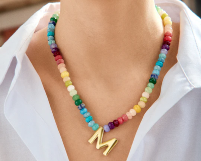 Semi-Precious Block Initial Necklace