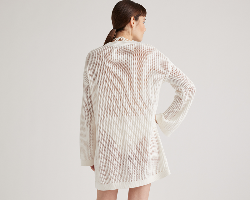 100% Organic Cotton Open Knit Long Sleeve Cover-Up Dress