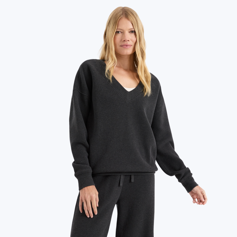Branded Organic Luxe Waffle V-Neck Top