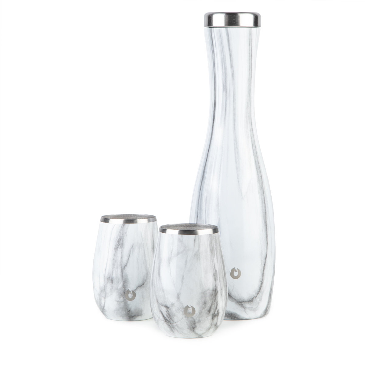 Marble Stainless Steel Insulated Wine Carafe & Glasses Gift Set
