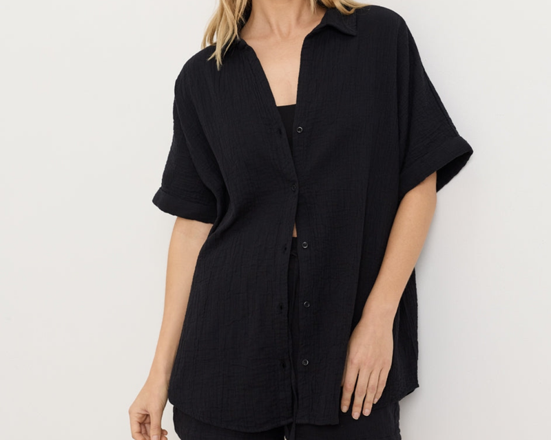 Women's Organic Coastal Double Gauze Oversized Shirt, Jet Black