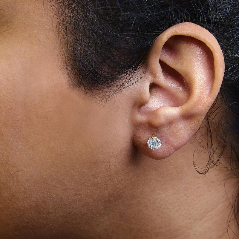 14K Gold Lab Grown Round Brilliant-Cut Diamond Classic 4-Prong Stud Earrings with Screw Backs