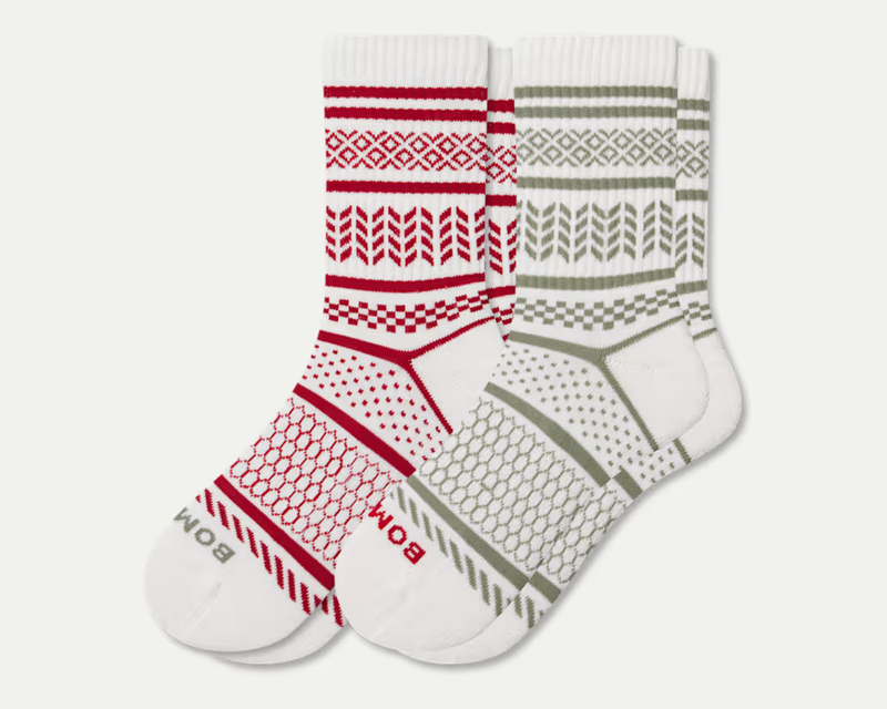 Women's Fair Isle Half Calf Sock 2-Pack Gift Box | Sage Crimson Mix / M