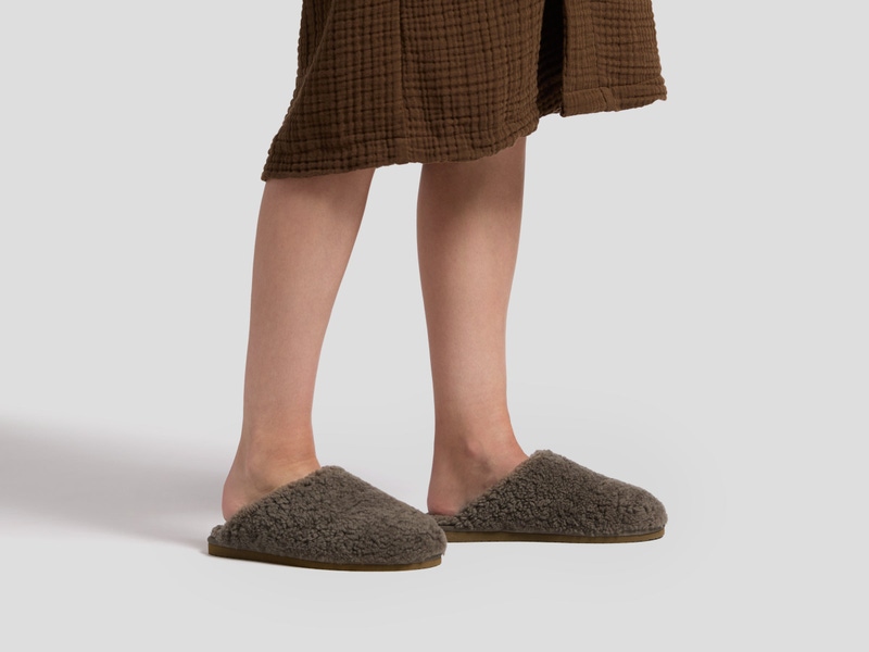 Shearling Wool Clogs, Ash