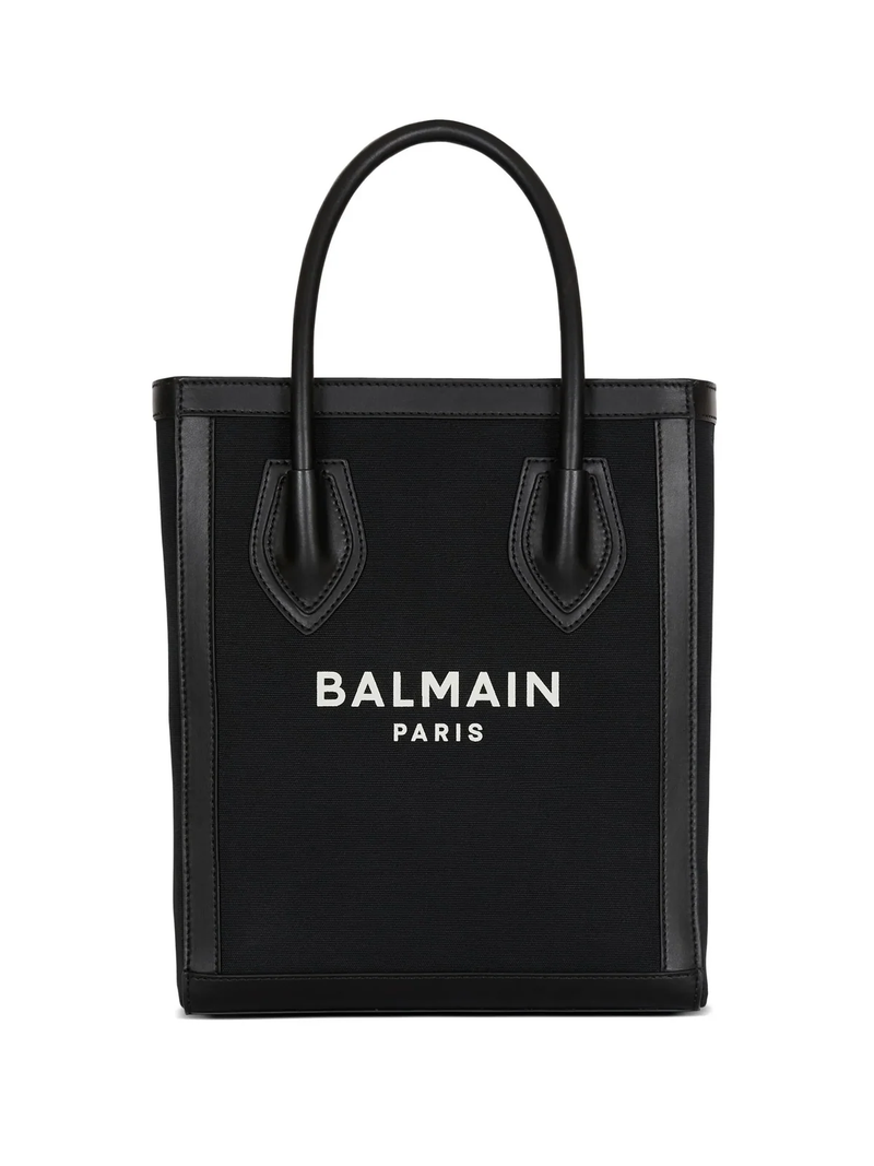 Leather Trimmed Canvas Tote Bag
