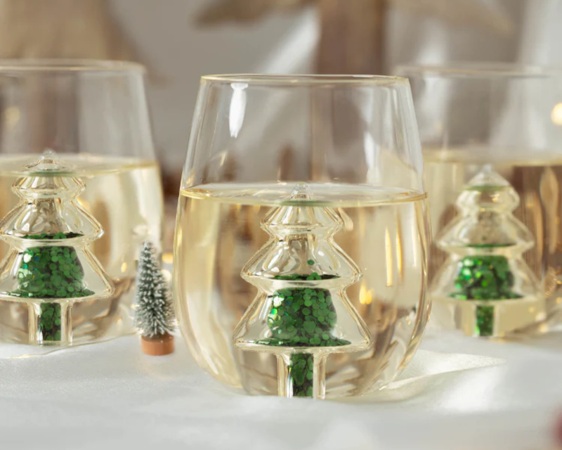 Holiday Stemless Wine Glasses, Set of 4