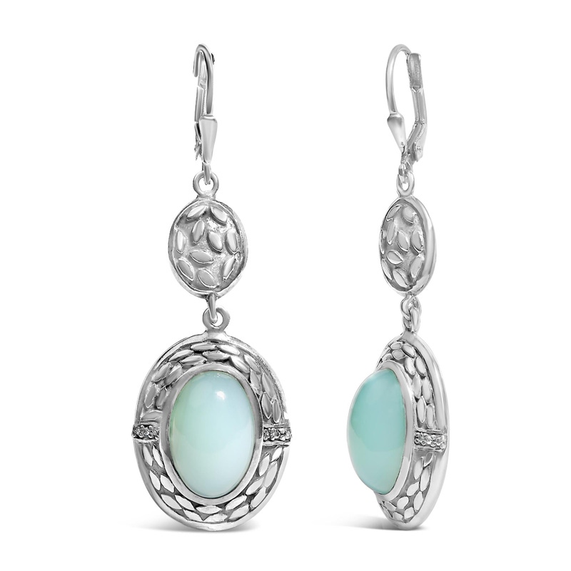 925 Sterling Silver Chalcedony Diamond Accent Drop & Dangle Earring