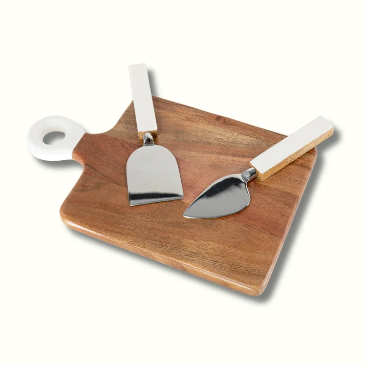 Wood + White Collection Small Charcuterie Board & Set of 2 Knives