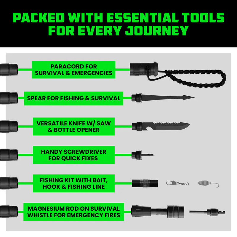 Tactical Hiking Stick with Integrated Survival Kit