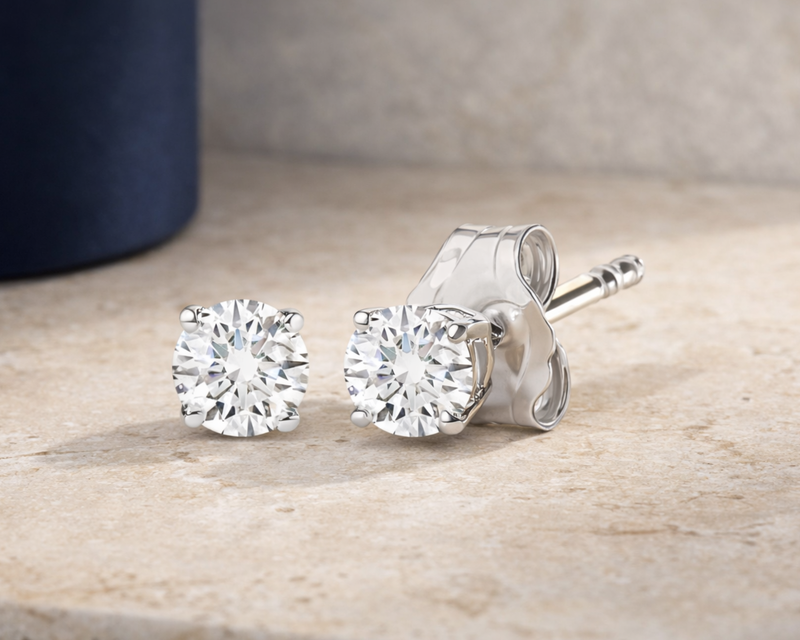 14K White Gold 1/4 Cttw Lab Grown Diamond 4-Prong Classic Solitaire Stud Earrings