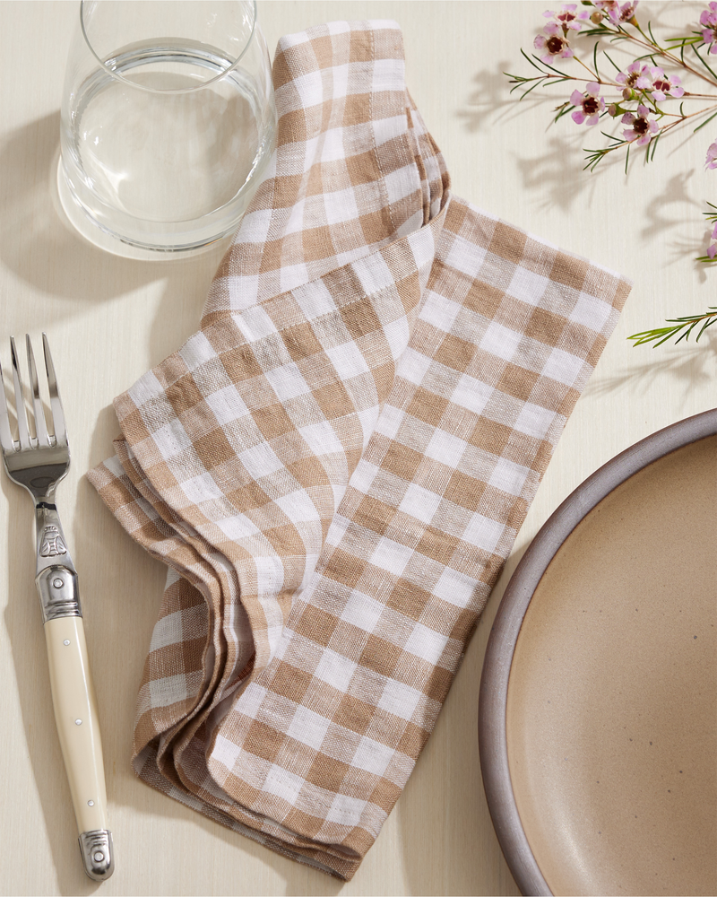 European Linen Gingham Napkins, Set of 4
