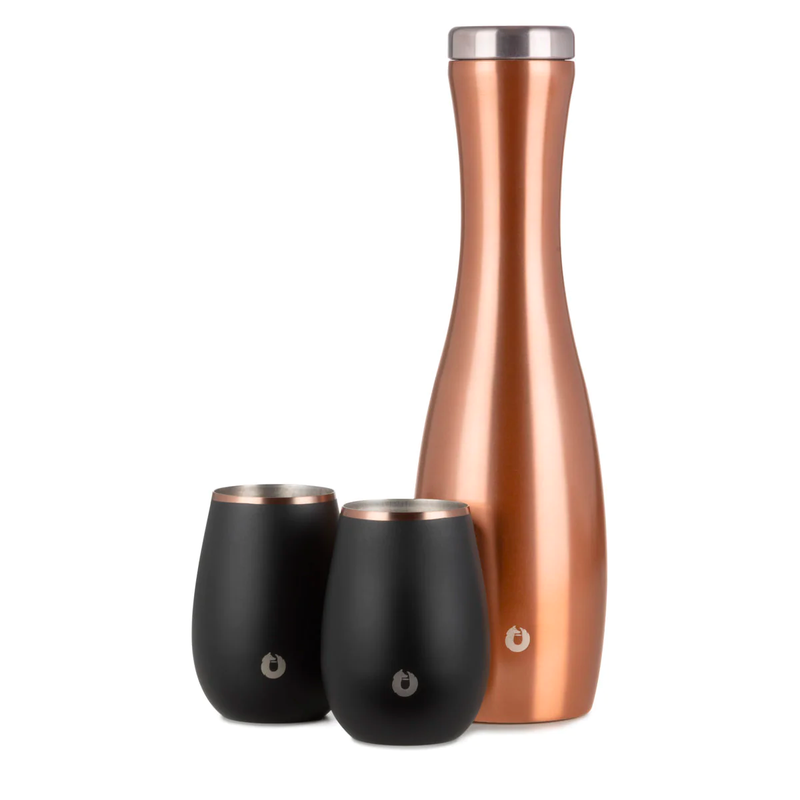 Stainless Steel Carafe and Wine Glass Set