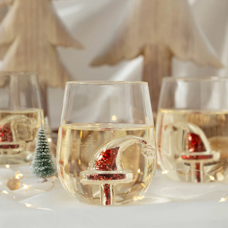 Holiday Stemless Wine Glasses, Set of 4