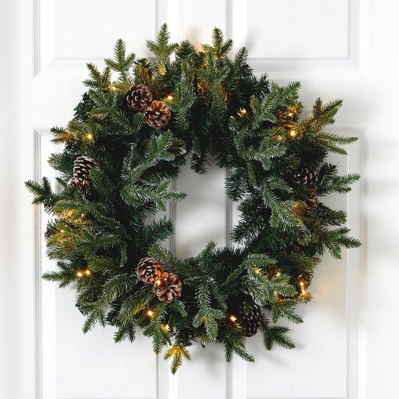 24” Snowed Pinecone Artificial Christmas Wreath with LED Lights