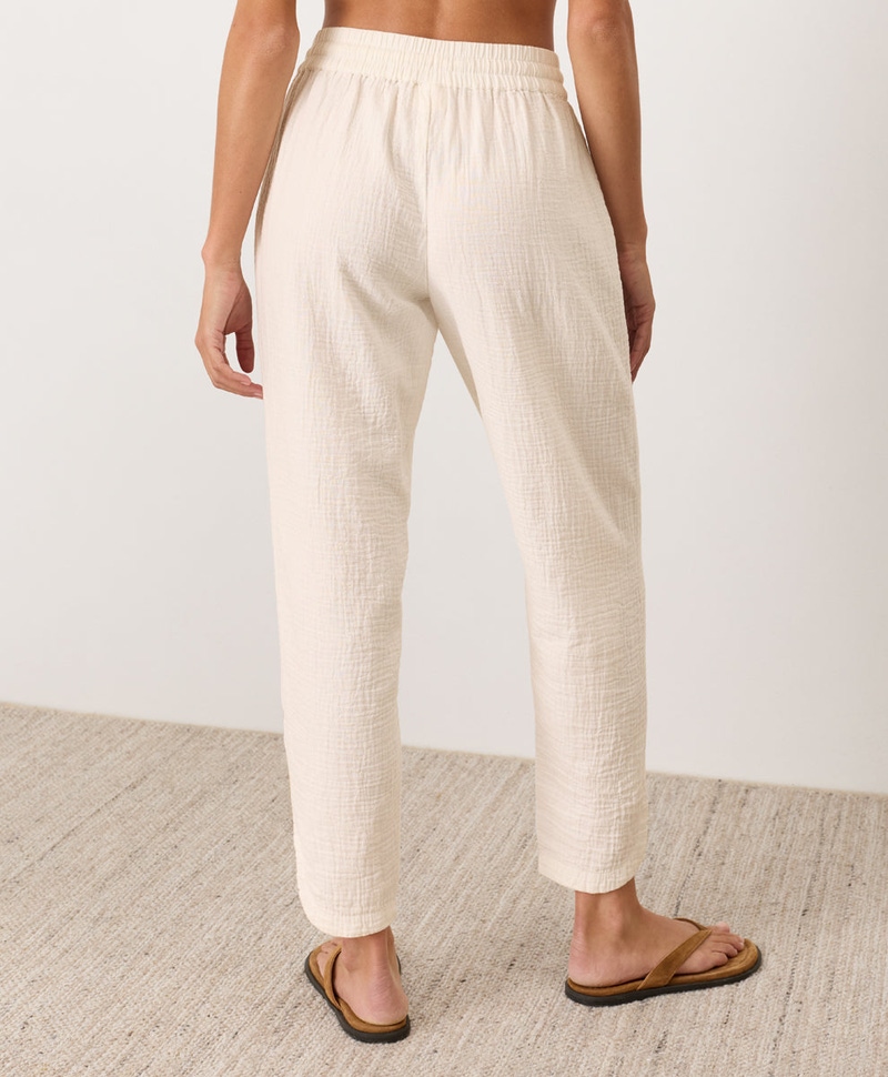 Women's Organic Coastal Double Gauze Tapered Pull-On Pant, Cream