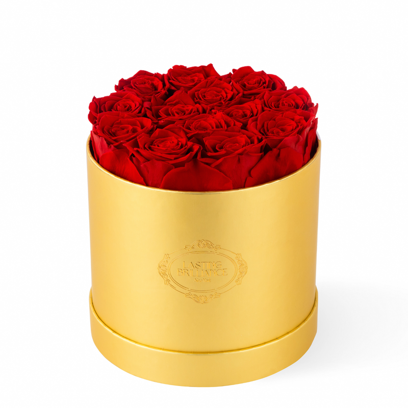 True Icon 13 Roses In Gold Box