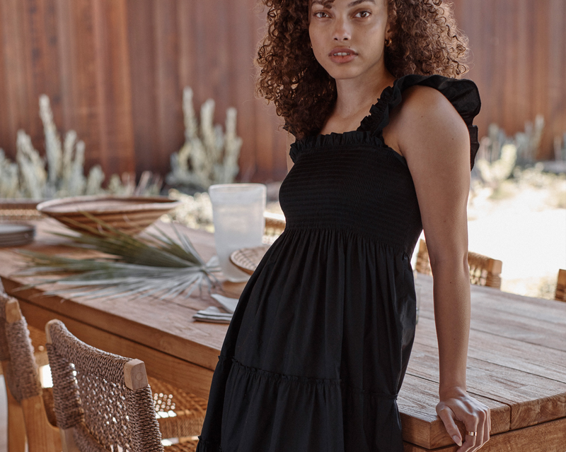 100% Organic Cotton Smocked Poplin Midi Dress