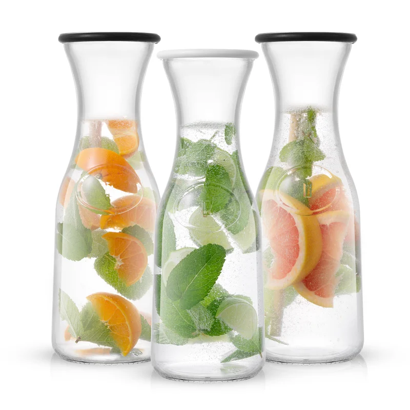 Glass Carafe Pitchers with Lid, Set of 3