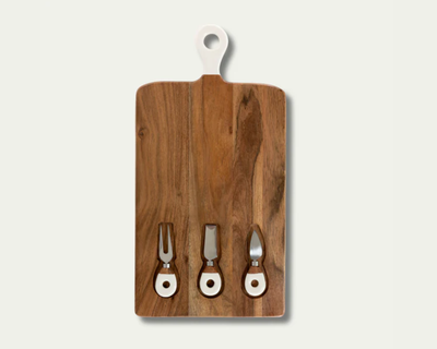 Wood + White Collection Acacia Wood Board with Inlaid Knives
