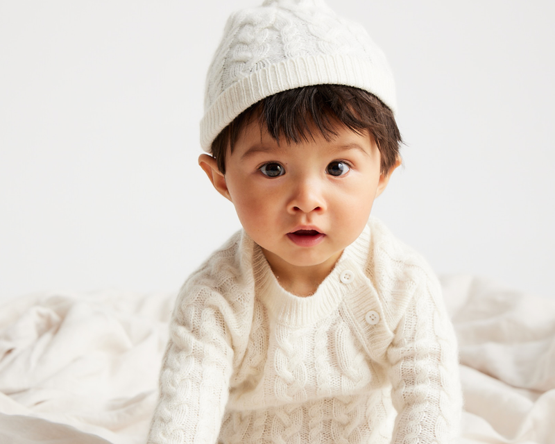 Washable Cashmere Cable One Piece & Hat Set