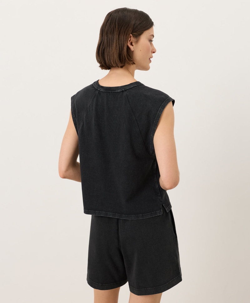 Women's Organic Weekends Raglan Muscle Tee, Washed Black