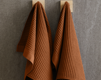 Organic Turkish Cotton Waffle Hand Towels, Set of 2