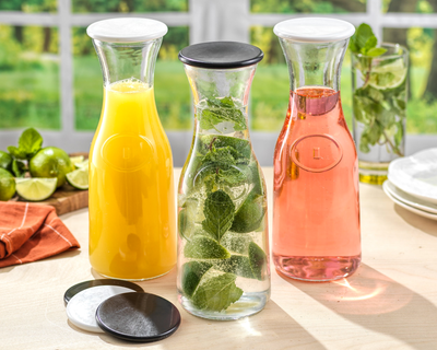 Glass Carafe Pitchers with Lid, Set of 3