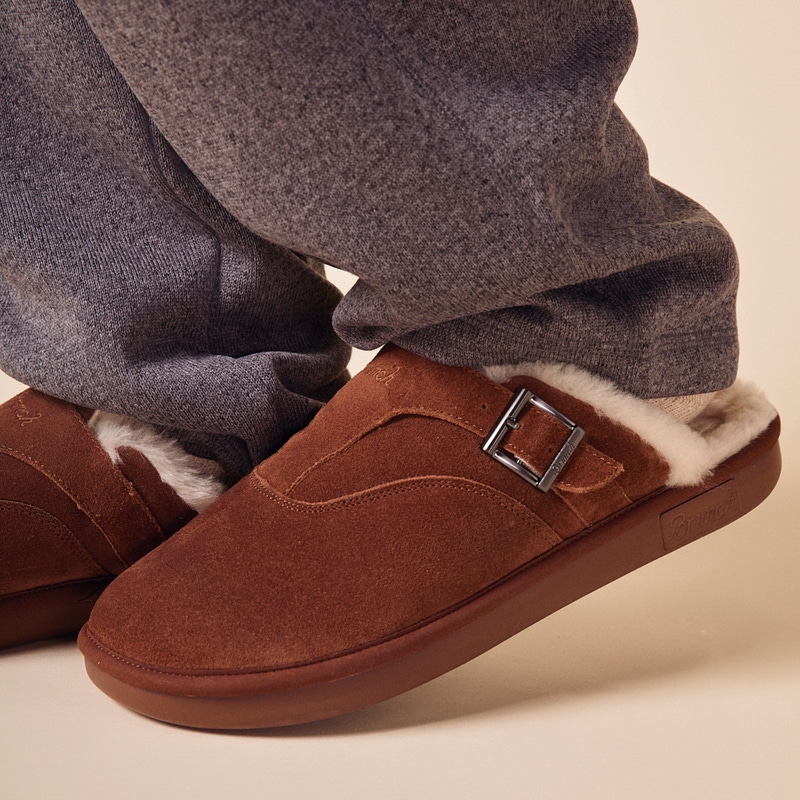 Amour Suede Shearling Slippers, Horse Brown