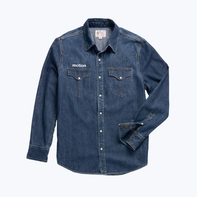Branded Men's Denim Long Sleeve Pearl Snap Shirt, Dark Wash