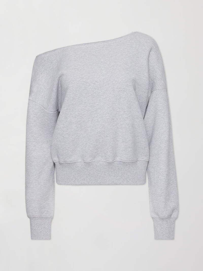 Off Shoulder Sweatshirt in French Terry, Heather Grey