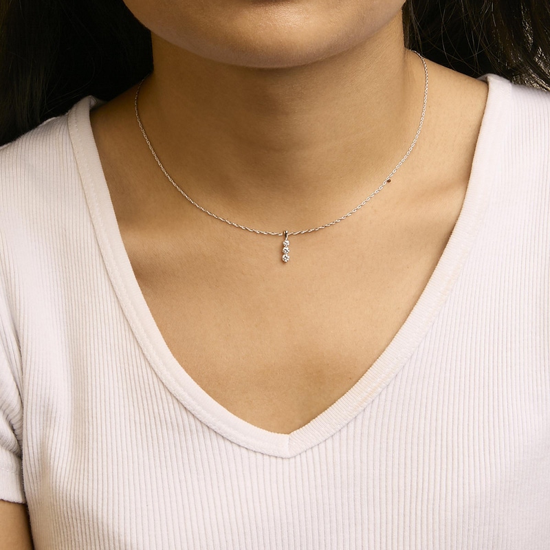 Sterling Silver Lab Grown Diamond Three Stone Diamond Pendant Necklace