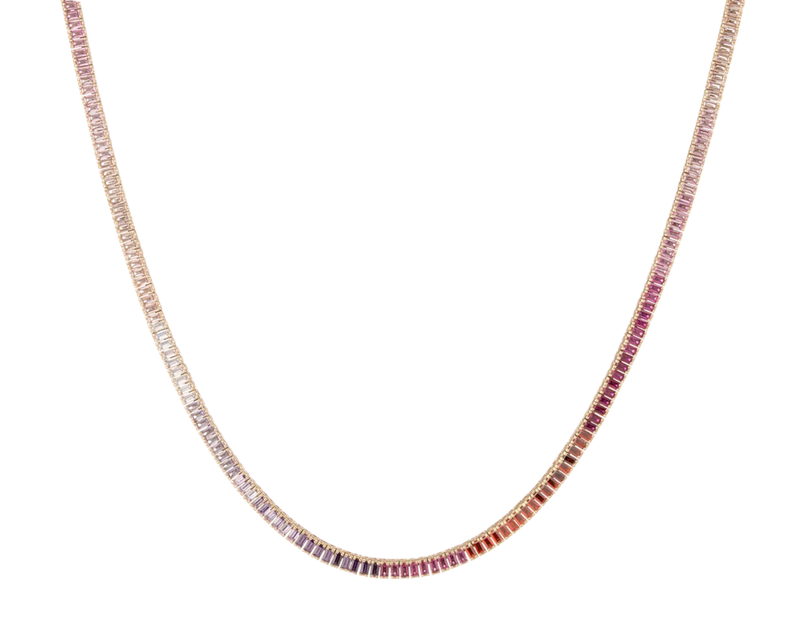 Pink Ombré Baguette Tennis Necklace