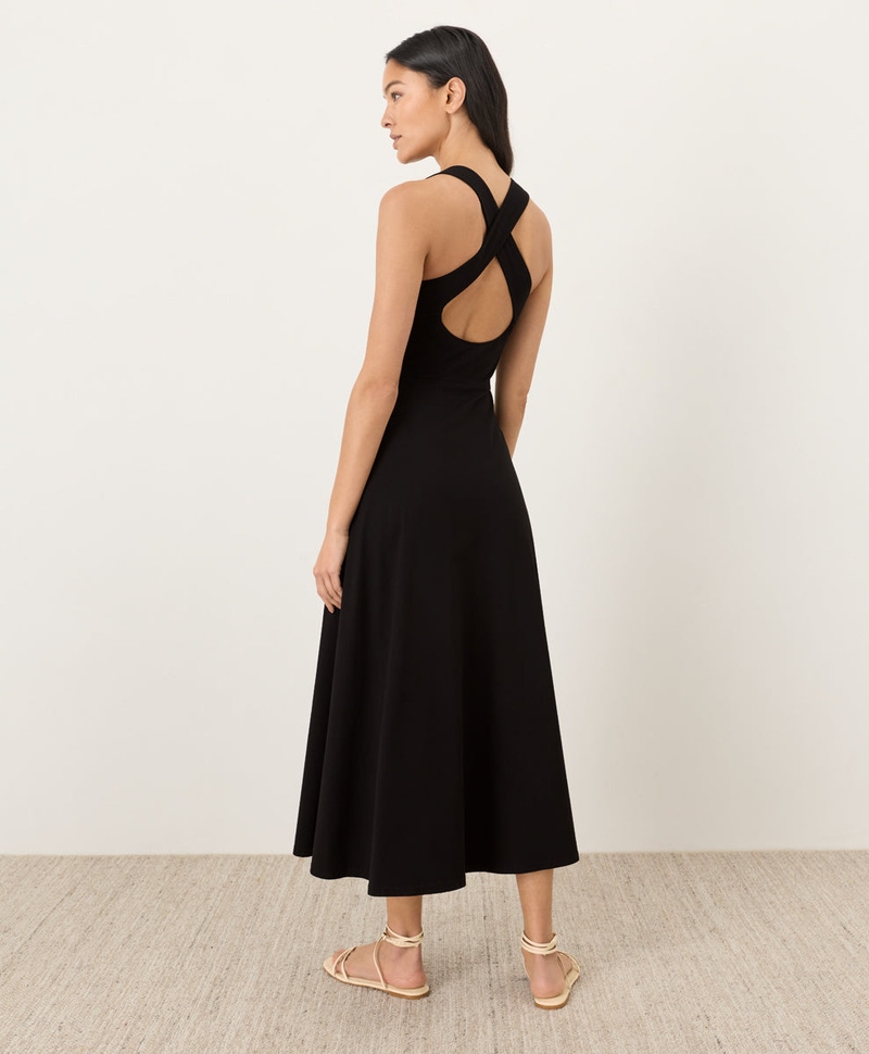 Women's Organic Fit & Flare Open Back Maxi Dress, Black